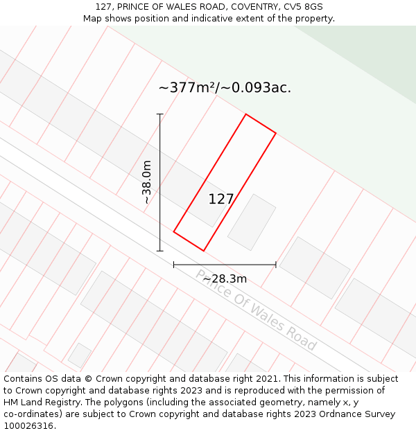 127, PRINCE OF WALES ROAD, COVENTRY, CV5 8GS: Plot and title map