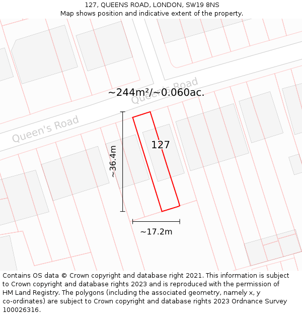 127, QUEENS ROAD, LONDON, SW19 8NS: Plot and title map