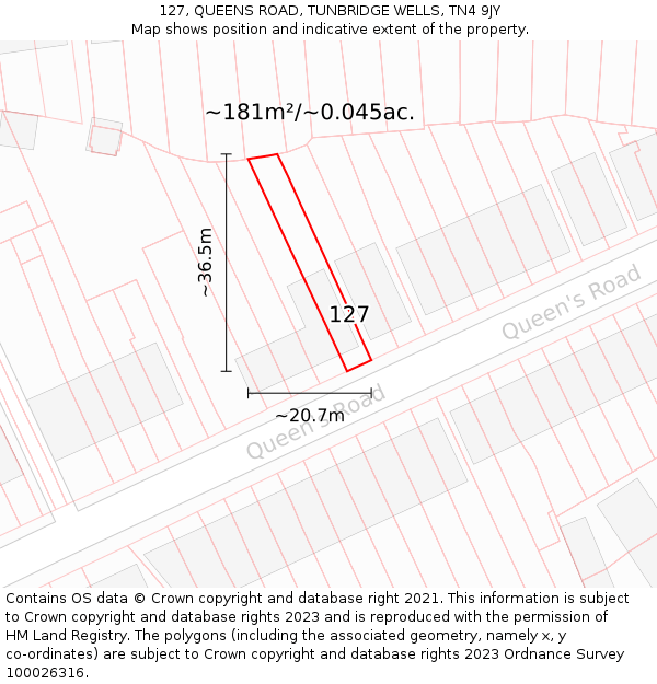 127, QUEENS ROAD, TUNBRIDGE WELLS, TN4 9JY: Plot and title map