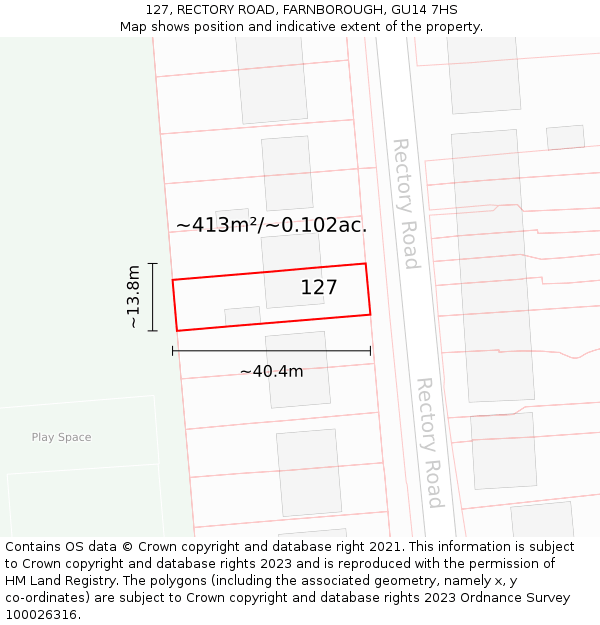 127, RECTORY ROAD, FARNBOROUGH, GU14 7HS: Plot and title map