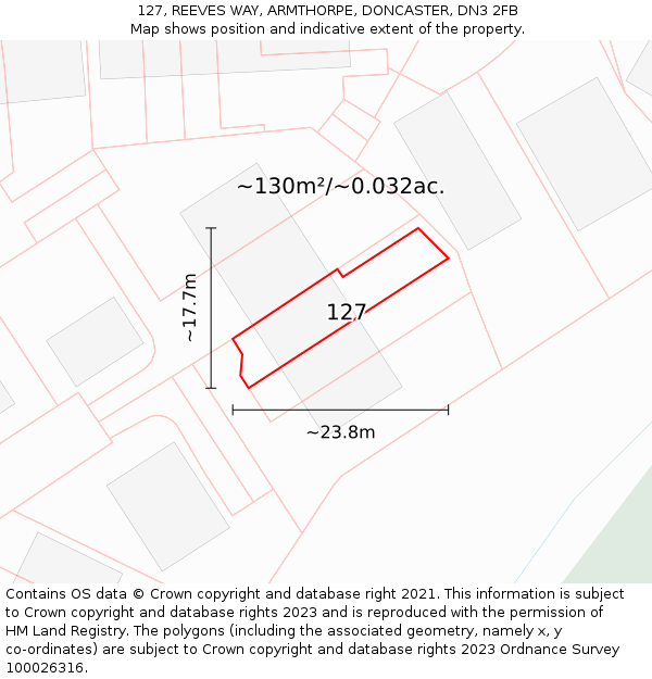 127, REEVES WAY, ARMTHORPE, DONCASTER, DN3 2FB: Plot and title map