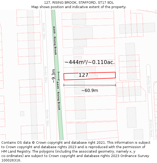 127, RISING BROOK, STAFFORD, ST17 9DL: Plot and title map