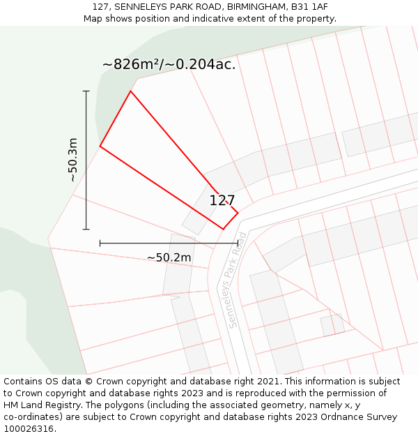 127, SENNELEYS PARK ROAD, BIRMINGHAM, B31 1AF: Plot and title map