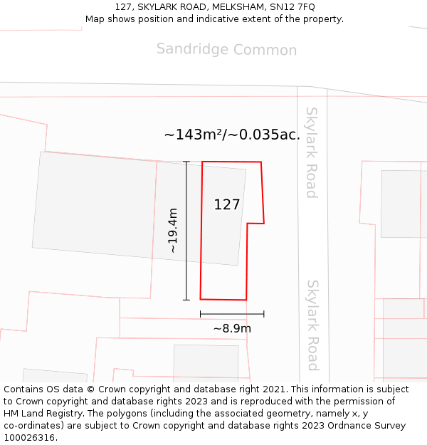 127, SKYLARK ROAD, MELKSHAM, SN12 7FQ: Plot and title map