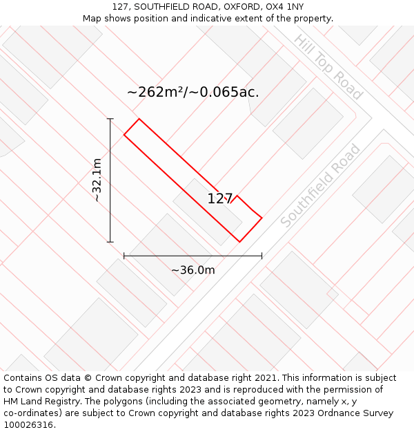 127, SOUTHFIELD ROAD, OXFORD, OX4 1NY: Plot and title map