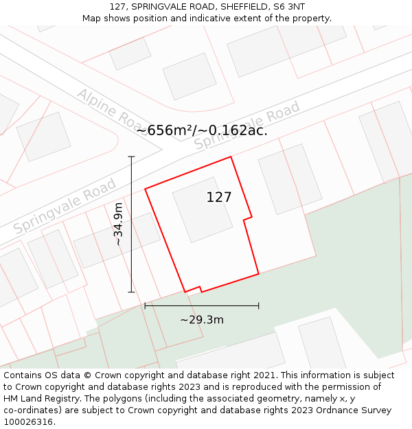 127, SPRINGVALE ROAD, SHEFFIELD, S6 3NT: Plot and title map