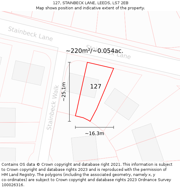 127, STAINBECK LANE, LEEDS, LS7 2EB: Plot and title map