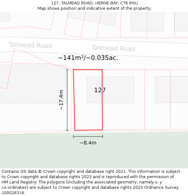 127, TALMEAD ROAD, HERNE BAY, CT6 6NU: Plot and title map