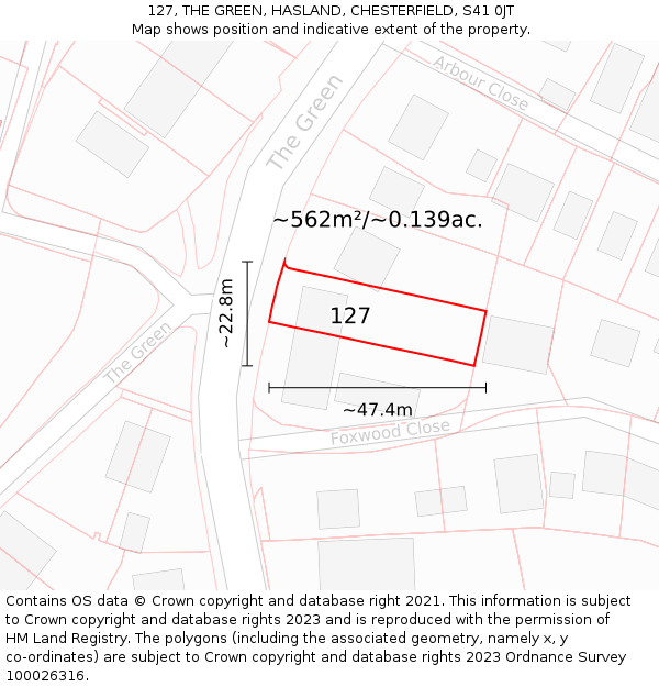 127, THE GREEN, HASLAND, CHESTERFIELD, S41 0JT: Plot and title map