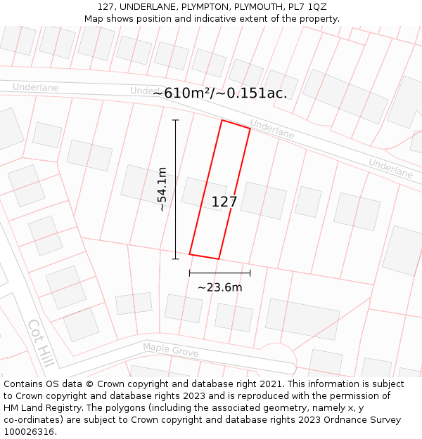 127, UNDERLANE, PLYMPTON, PLYMOUTH, PL7 1QZ: Plot and title map