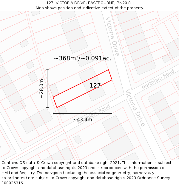 127, VICTORIA DRIVE, EASTBOURNE, BN20 8LJ: Plot and title map