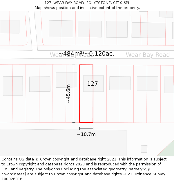 127, WEAR BAY ROAD, FOLKESTONE, CT19 6PL: Plot and title map