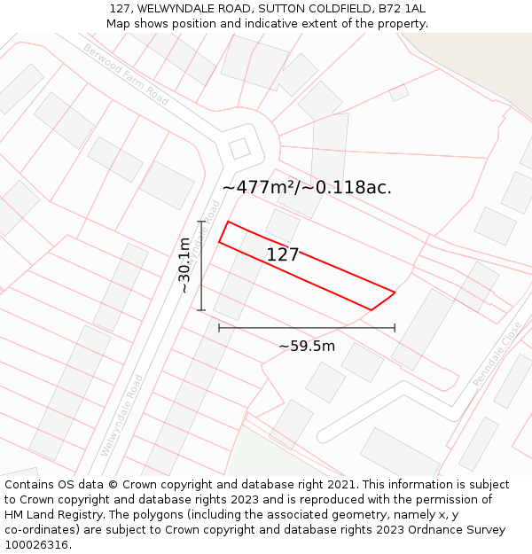 127, WELWYNDALE ROAD, SUTTON COLDFIELD, B72 1AL: Plot and title map