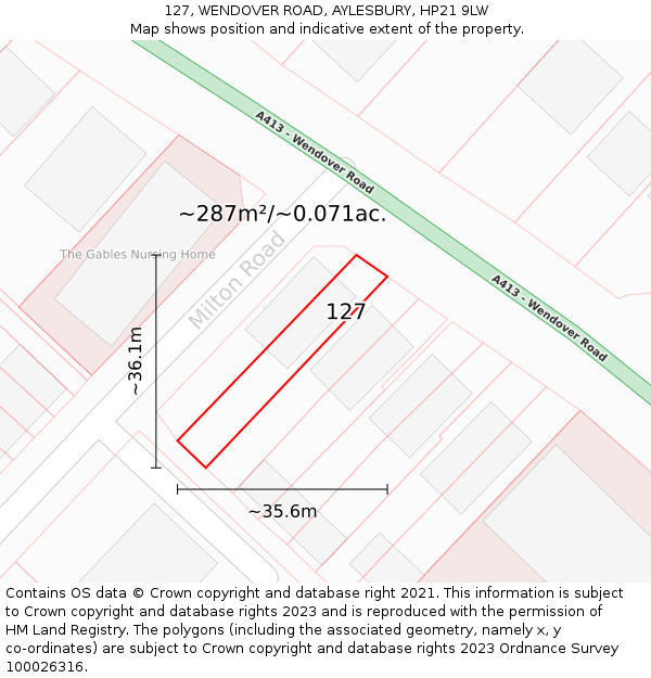 127, WENDOVER ROAD, AYLESBURY, HP21 9LW: Plot and title map