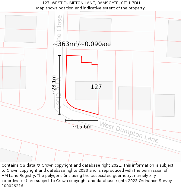 127, WEST DUMPTON LANE, RAMSGATE, CT11 7BH: Plot and title map