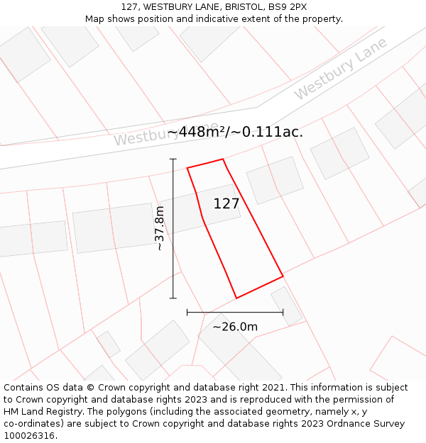 127, WESTBURY LANE, BRISTOL, BS9 2PX: Plot and title map