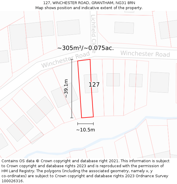 127, WINCHESTER ROAD, GRANTHAM, NG31 8RN: Plot and title map