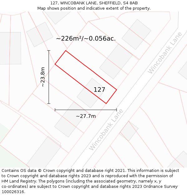 127, WINCOBANK LANE, SHEFFIELD, S4 8AB: Plot and title map