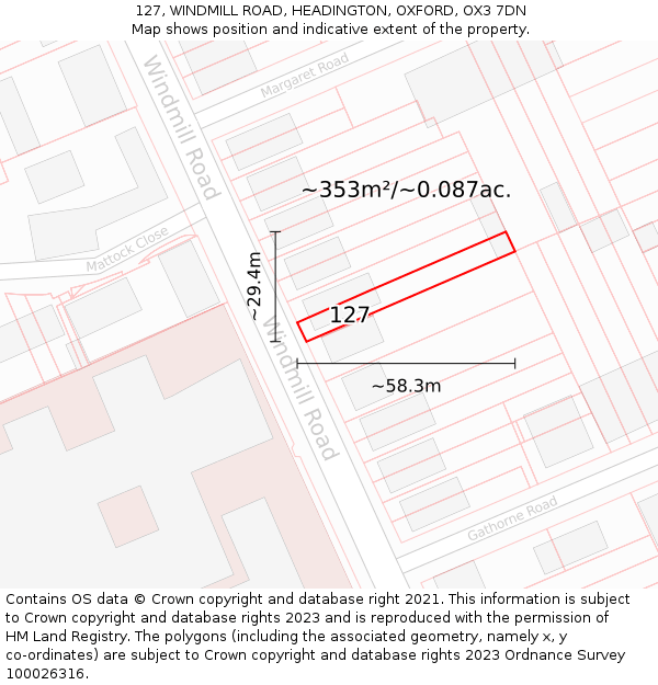 127, WINDMILL ROAD, HEADINGTON, OXFORD, OX3 7DN: Plot and title map