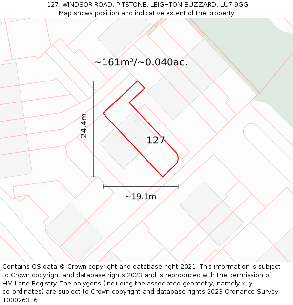 127, WINDSOR ROAD, PITSTONE, LEIGHTON BUZZARD, LU7 9GG: Plot and title map