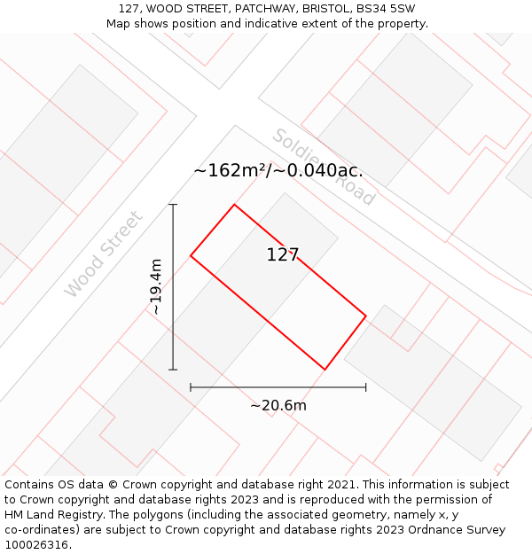 127, WOOD STREET, PATCHWAY, BRISTOL, BS34 5SW: Plot and title map