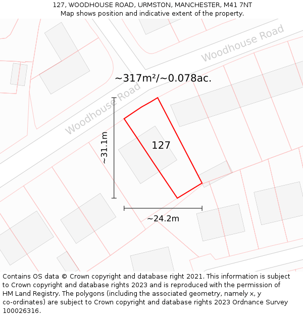 127, WOODHOUSE ROAD, URMSTON, MANCHESTER, M41 7NT: Plot and title map