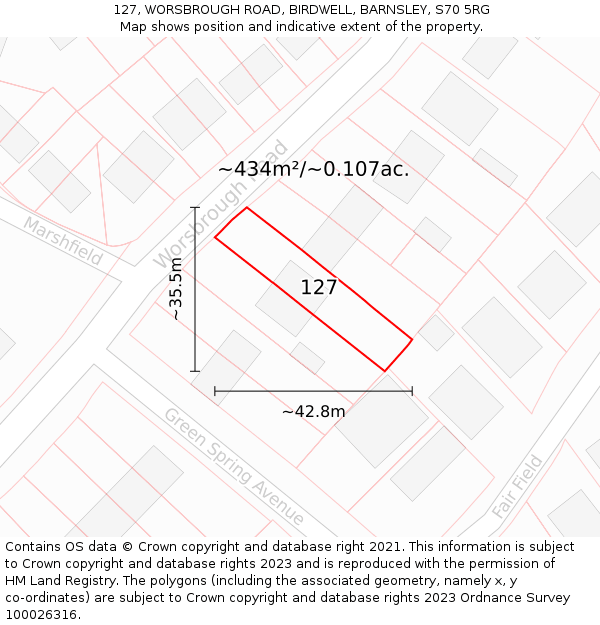 127, WORSBROUGH ROAD, BIRDWELL, BARNSLEY, S70 5RG: Plot and title map