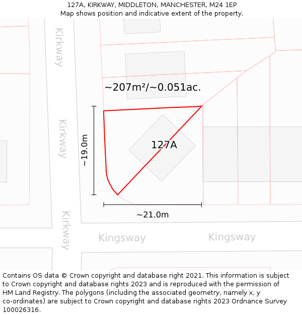 127A, KIRKWAY, MIDDLETON, MANCHESTER, M24 1EP: Plot and title map