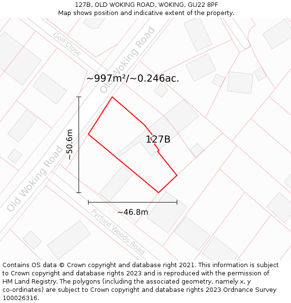 127B, OLD WOKING ROAD, WOKING, GU22 8PF: Plot and title map