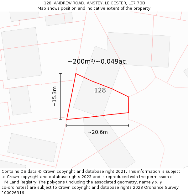 128, ANDREW ROAD, ANSTEY, LEICESTER, LE7 7BB: Plot and title map