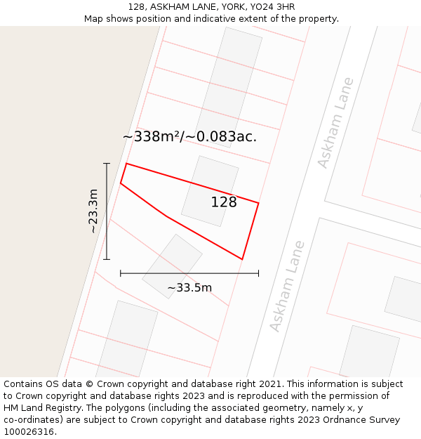 128, ASKHAM LANE, YORK, YO24 3HR: Plot and title map