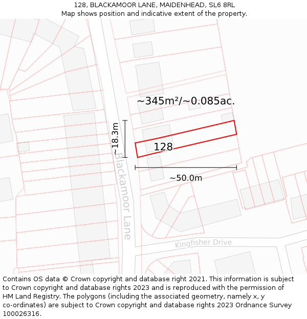 128, BLACKAMOOR LANE, MAIDENHEAD, SL6 8RL: Plot and title map