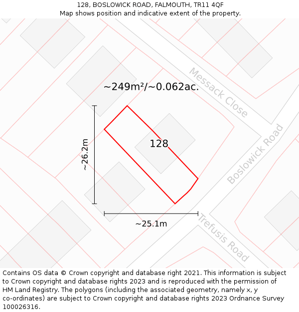 128, BOSLOWICK ROAD, FALMOUTH, TR11 4QF: Plot and title map