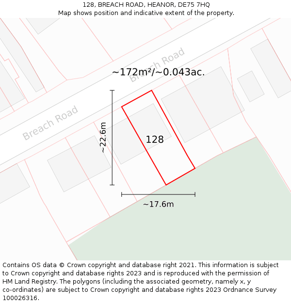 128, BREACH ROAD, HEANOR, DE75 7HQ: Plot and title map