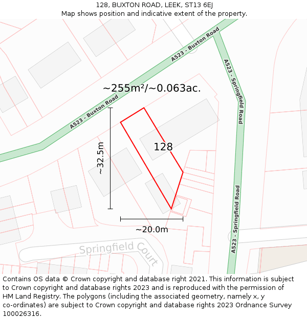 128, BUXTON ROAD, LEEK, ST13 6EJ: Plot and title map