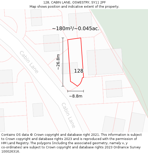 128, CABIN LANE, OSWESTRY, SY11 2PF: Plot and title map