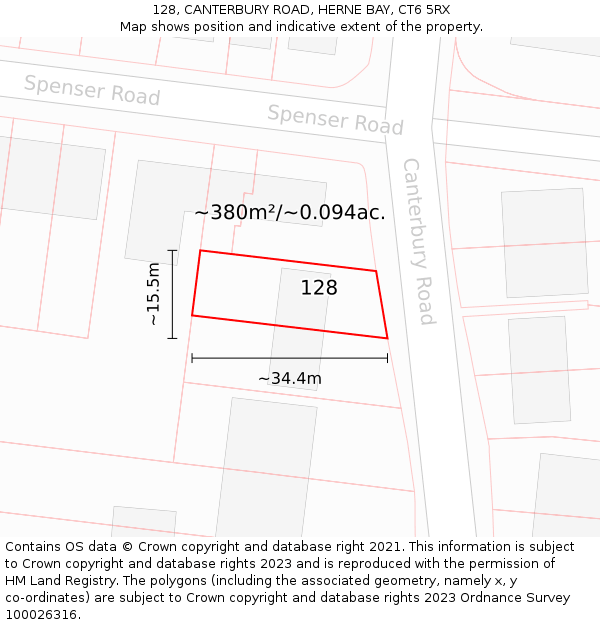 128, CANTERBURY ROAD, HERNE BAY, CT6 5RX: Plot and title map