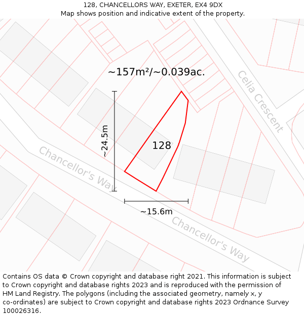 128, CHANCELLORS WAY, EXETER, EX4 9DX: Plot and title map