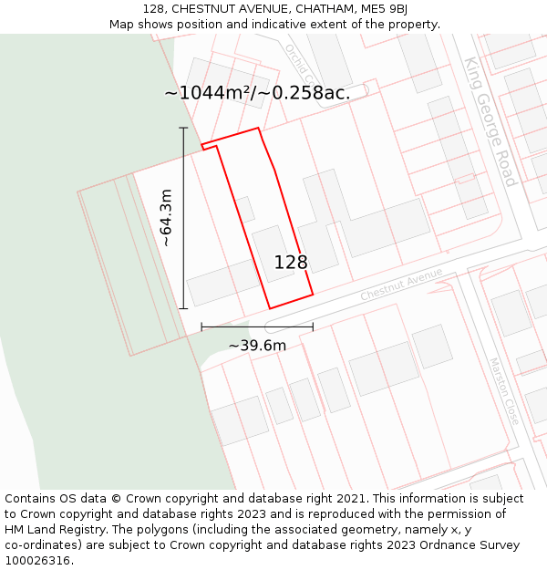 128, CHESTNUT AVENUE, CHATHAM, ME5 9BJ: Plot and title map