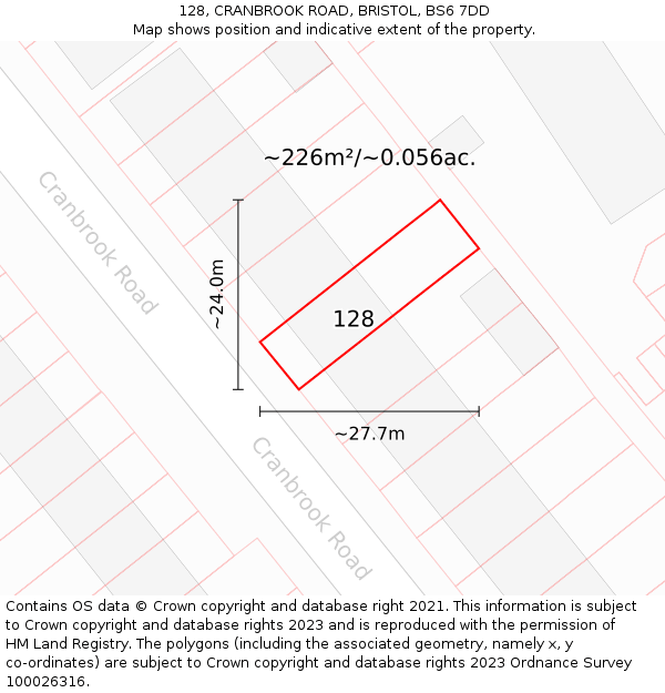 128, CRANBROOK ROAD, BRISTOL, BS6 7DD: Plot and title map