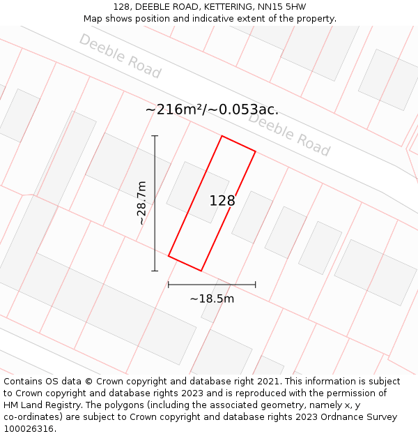 128, DEEBLE ROAD, KETTERING, NN15 5HW: Plot and title map