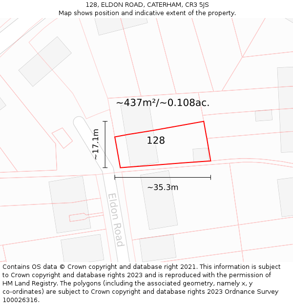 128, ELDON ROAD, CATERHAM, CR3 5JS: Plot and title map