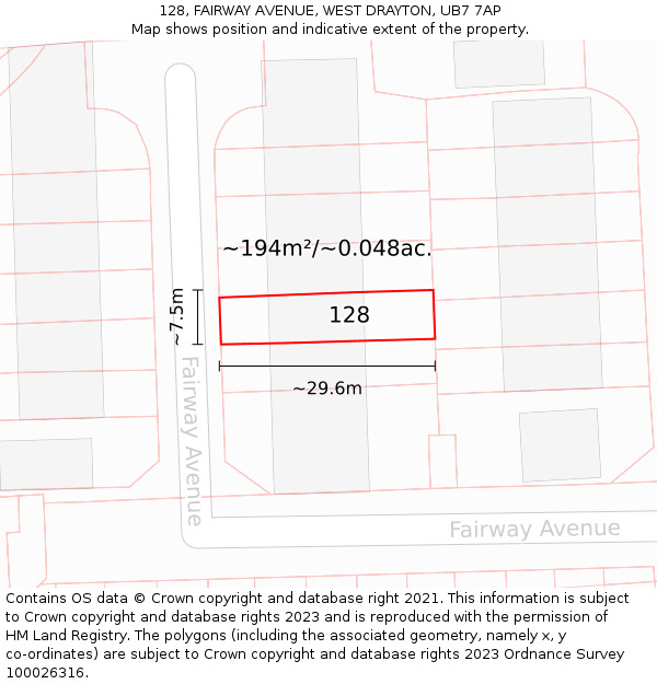 128, FAIRWAY AVENUE, WEST DRAYTON, UB7 7AP: Plot and title map