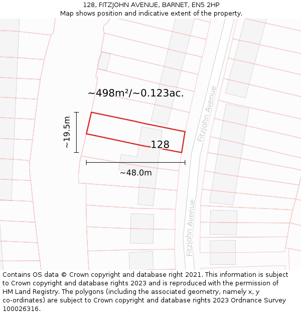 128, FITZJOHN AVENUE, BARNET, EN5 2HP: Plot and title map