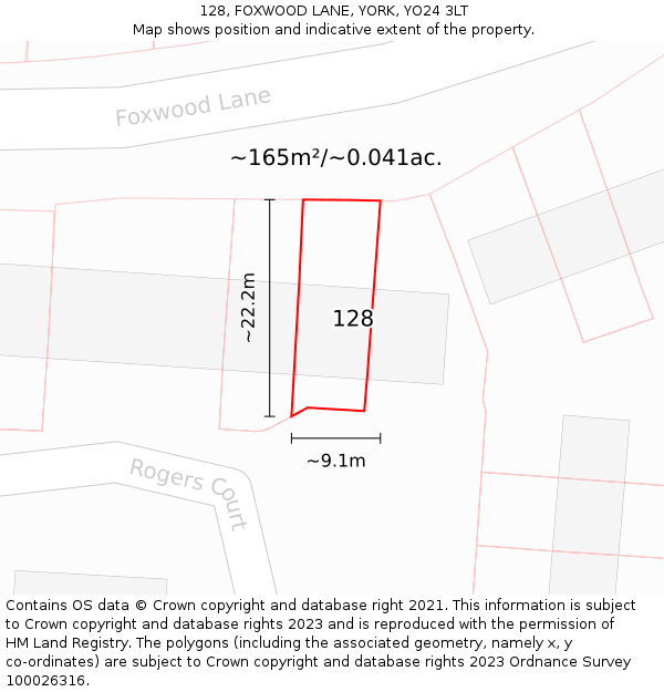 128, FOXWOOD LANE, YORK, YO24 3LT: Plot and title map