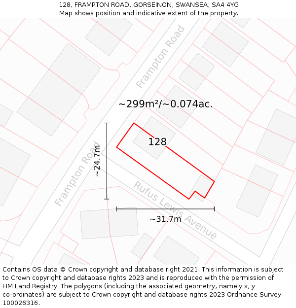 128, FRAMPTON ROAD, GORSEINON, SWANSEA, SA4 4YG: Plot and title map