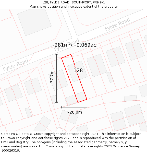 128, FYLDE ROAD, SOUTHPORT, PR9 9XL: Plot and title map