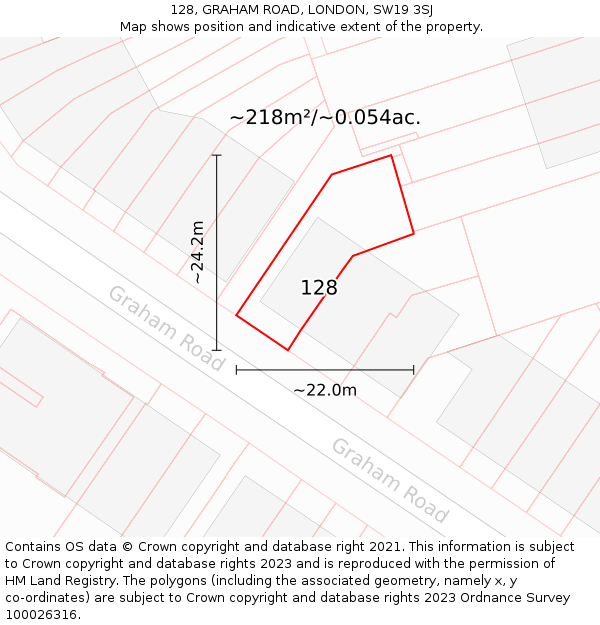 128, GRAHAM ROAD, LONDON, SW19 3SJ: Plot and title map