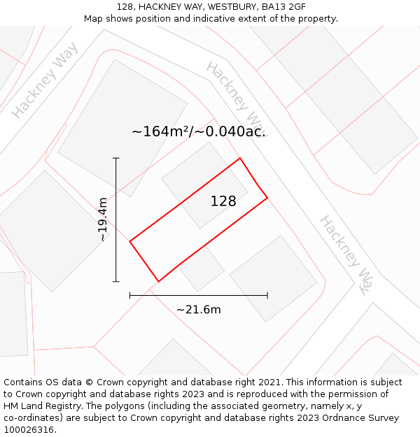 128, HACKNEY WAY, WESTBURY, BA13 2GF: Plot and title map