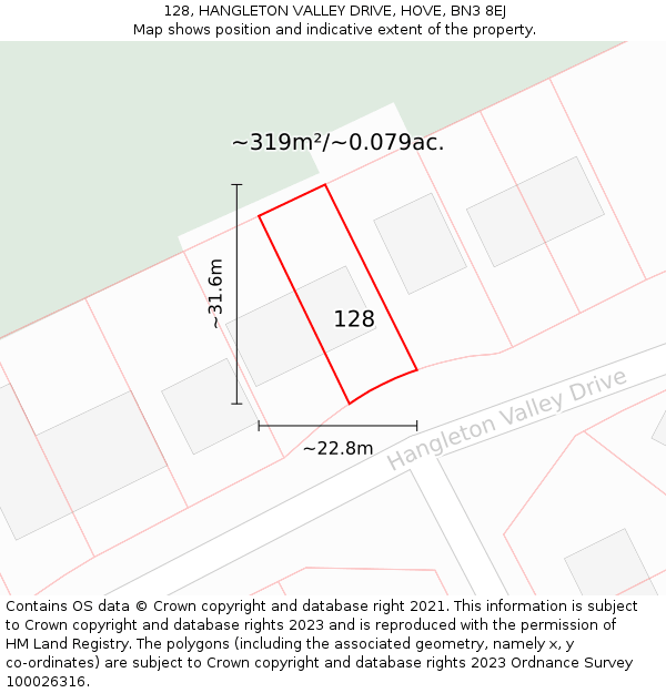 128, HANGLETON VALLEY DRIVE, HOVE, BN3 8EJ: Plot and title map